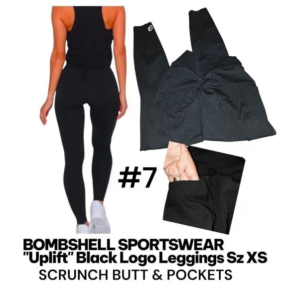BOMBSHELL "UPLIFT" SPORTSWEAR Sz XS Scrunch Butt & Pockets Logo Workout Leggings - Picture 1 of 5